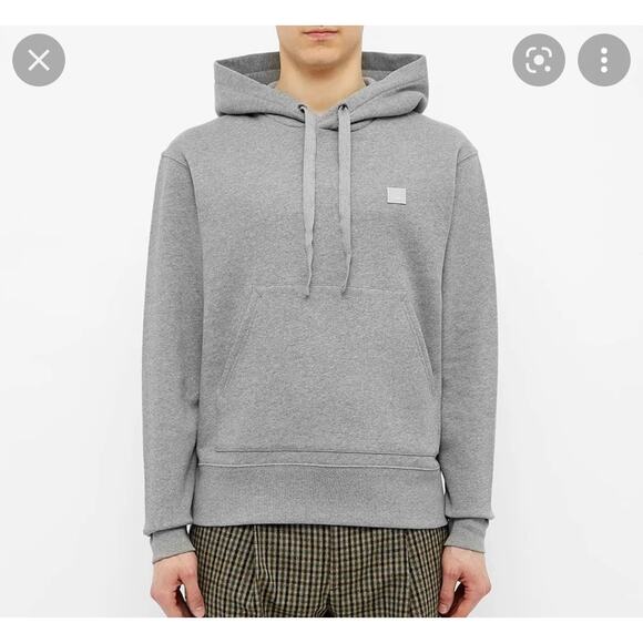 Acne Studios Ferris‎ Face Appliquéd Cotton-Jersey Hoodie in Light Gray Melange - Picture 1 of 6